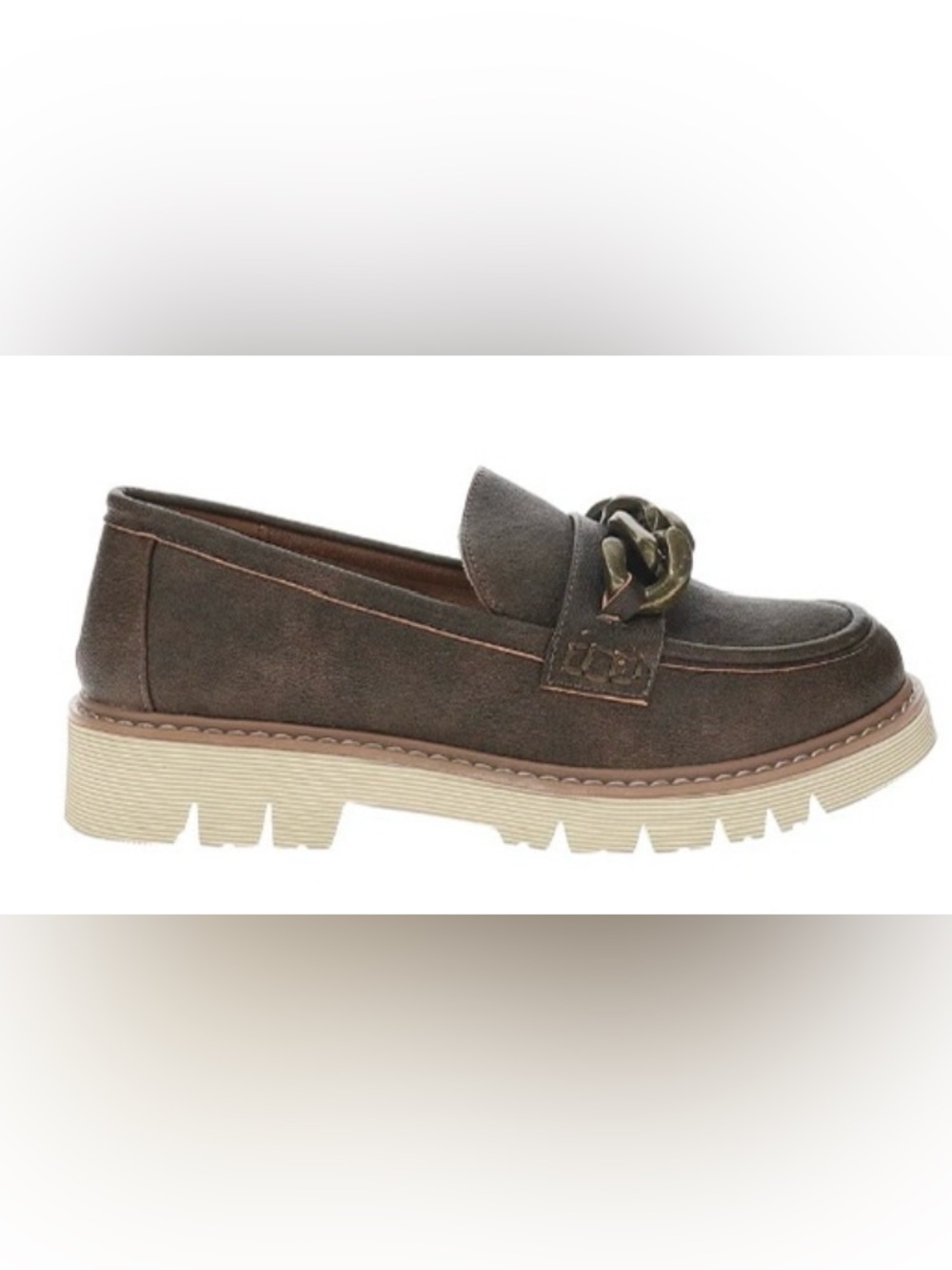 Corky’s Dark Brown Distressed Vegan Leather Loafer with Chain Accent